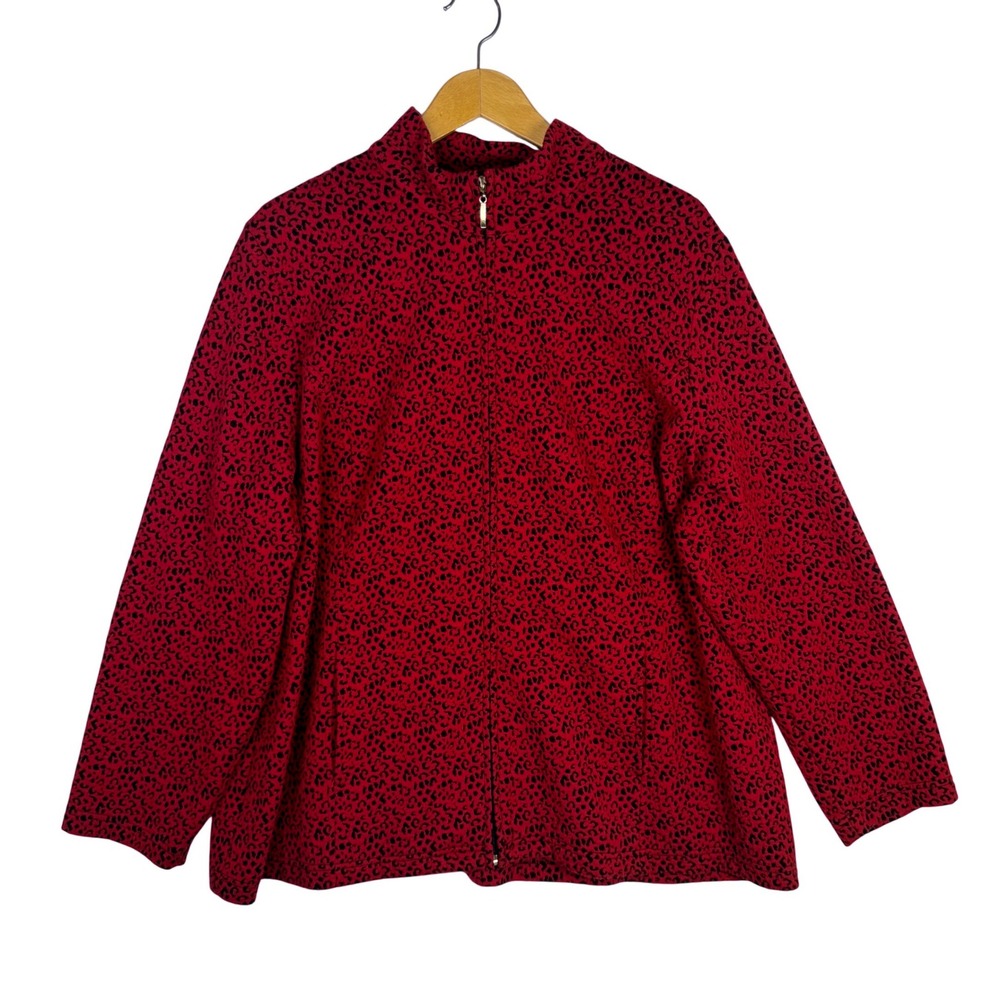 JM Collection Woman Red Leopard Print Zip Front Jacket Mock Neck 3X